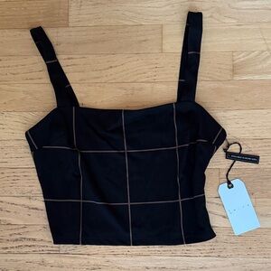 Leith Black and Brown Checkered Women's Top